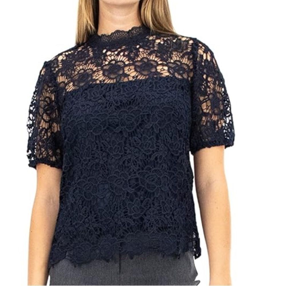 Nannette Lepore  Sleeveless Mockneck Embroidered Lace  w/Exposed Zipper medium